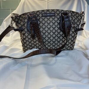 Dana Buchman Neutral Geometric Pattern Satchel with Dark Brown Trim